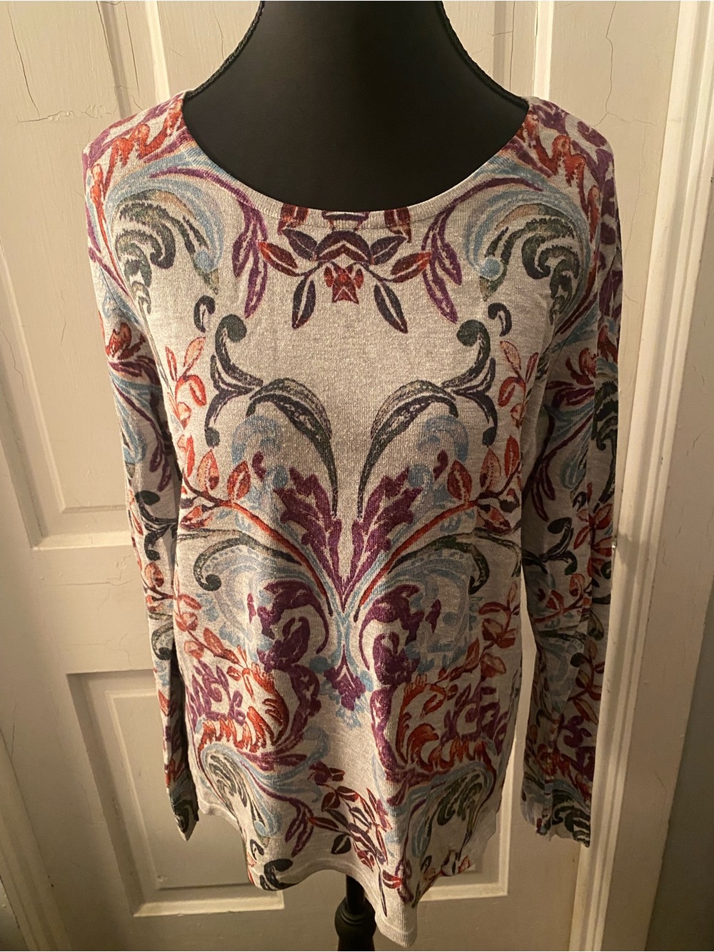 Chico's Long Sleeve Scoop Neck Top - Purple, Rust, Blue
